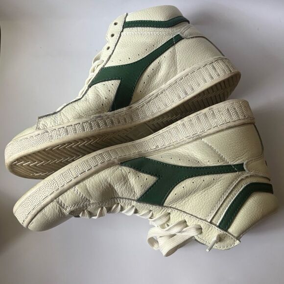 Diadora Leather Game L High Waxed Sneakers in WHITE/FOGLIAGE GREEN Size 7 - Picture 7 of 10